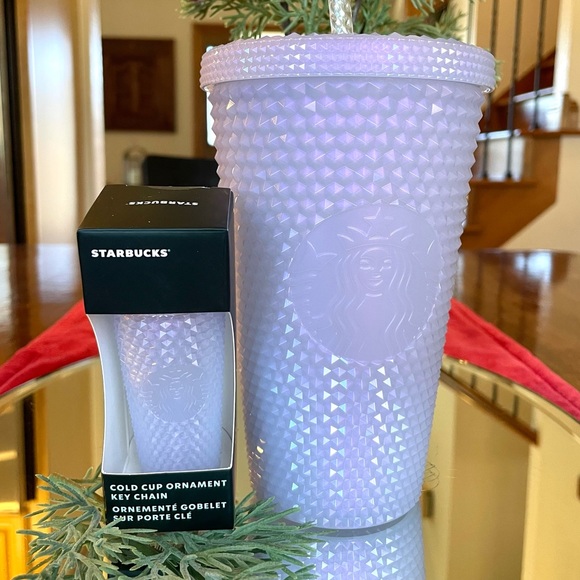 ❄️Starbucks Icy White Iridescent Grande Cup and Ornament/Keychain-Holiday